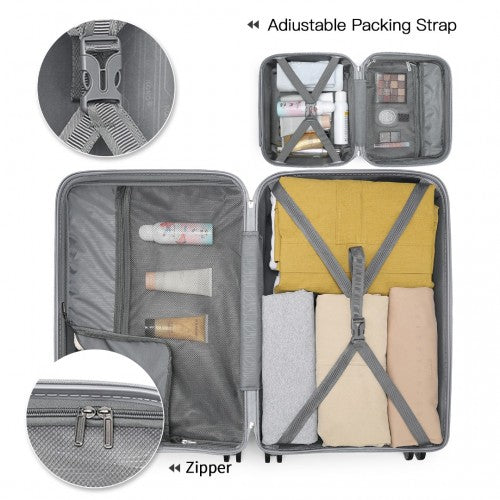 Easy Luggage K2091L - Kono Multi Texture Hard Shell PP Suitcase With TSA Lock And Vanity Case 4 Pieces Set - Classic Collection - Grey