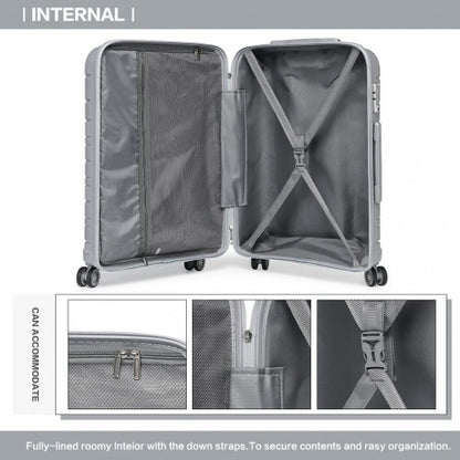 Easy Luggage K2091L - Kono Multi Texture Hard Shell PP Suitcase With TSA Lock And Vanity Case 4 Pieces Set - Classic Collection - Grey