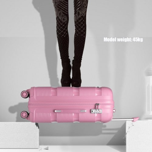 K2092L - Kono Bright Hard Shell PP Suitcase With TSA Lock And Vanity Case 4 Pieces Set - Classic Collection - Pink