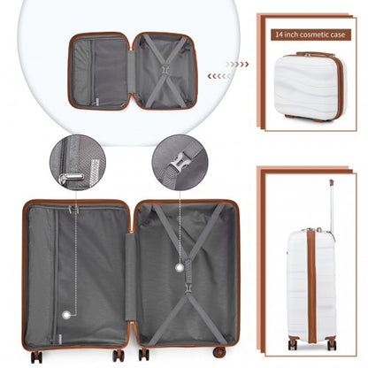 Easy Luggage K2094L - Kono 14/20 Inch Lightweight Polypropylene Hard Shell 2 Piece Suitcase Set With TSA Lock And Vanity Case - Cream