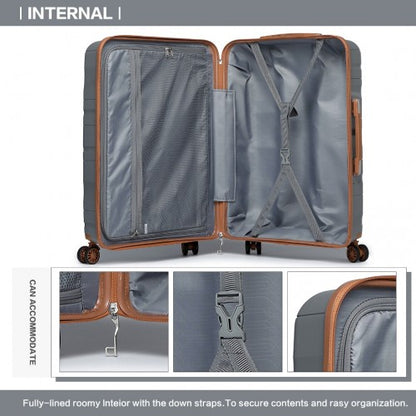 K2094L - Kono Lightweight Polypropylene Hard Shell 4 Piece Suitcase Set With TSA Lock And Vanity Case - Grey And Brown