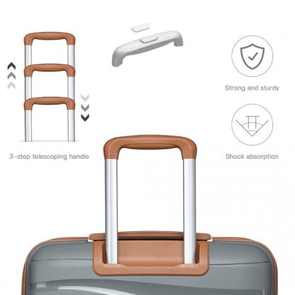 K2094L - Kono 14/20 Inch Lightweight Polypropylene Hard Shell 2 Piece Suitcase Set With TSA Lock And Vanity Case - Grey And Brown