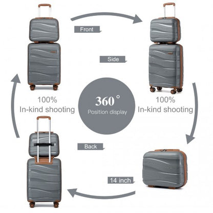 K2094L - Kono 14/20 Inch Lightweight Polypropylene Hard Shell 2 Piece Suitcase Set With TSA Lock And Vanity Case - Grey And Brown