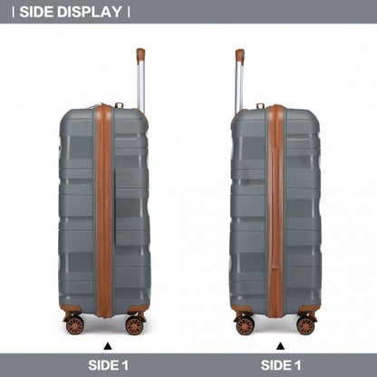 K2094L - Kono 14/20 Inch Lightweight Polypropylene Hard Shell 2 Piece Suitcase Set With TSA Lock And Vanity Case - Grey And Brown