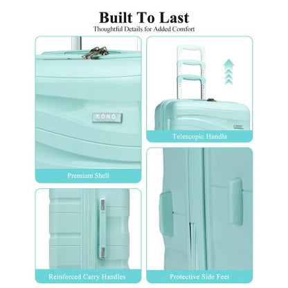 Kono K2094L - Lightweight Polypropylene Hard Shell 4 Piece Suitcase Set With TSA Lock And Vanity Case