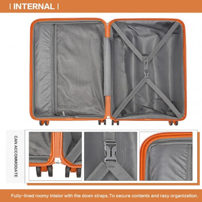 Easy Luggage K2094L - Kono Lightweight Polypropylene Hard Shell 4 Piece Suitcase Set With TSA Lock And Vanity Case - Orange