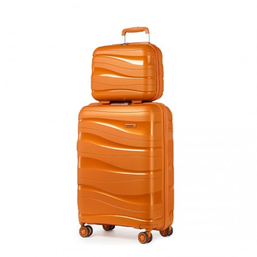 Easy Luggage K2094L - Kono 14/20 Inch Lightweight Polypropylene Hard Shell 2 Piece Suitcase Set With TSA Lock And Vanity Case - Orange