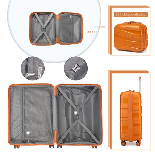 Easy Luggage K2094L - Kono 14/20 Inch Lightweight Polypropylene Hard Shell 2 Piece Suitcase Set With TSA Lock And Vanity Case - Orange