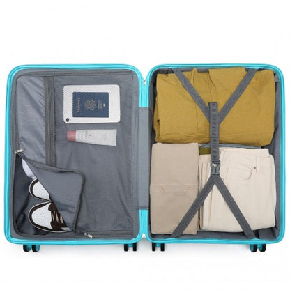 K2094L - Kono Lightweight Polypropylene Hard Shell 4 Piece Suitcase Set With TSA Lock And Vanity Case - Blue