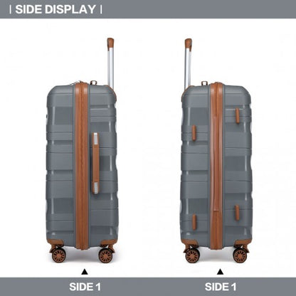 K2094L - Kono 28 Inch Lightweight Polypropylene Hard Shell Suitcase With TSA Lock - Grey And Brown