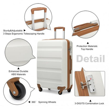 K2191L - Kono 28 Inch Check in Luggage - Streamlined ABS Hardshell Suitcase with Secure TSA Lock - Cream