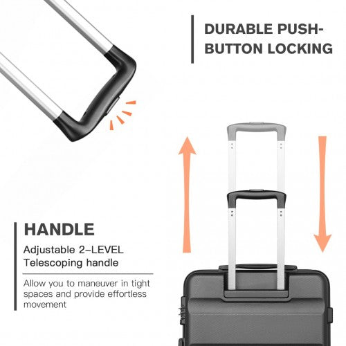 K2191L - Kono 3-Piece Lightweight ABS Hardshell Suitcase Set - 19, 24, 28 Inch with Secure TSA Lock - Grey