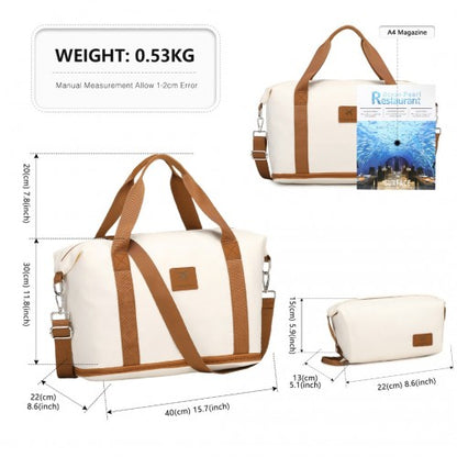 K2392L+S2366 - British Traveller 20 Inch Multi-Texture Polypropylene Cabin Size Suitcase 3 Piece Travel Set with Travel Tote and Cosmetic Pouch - Cream