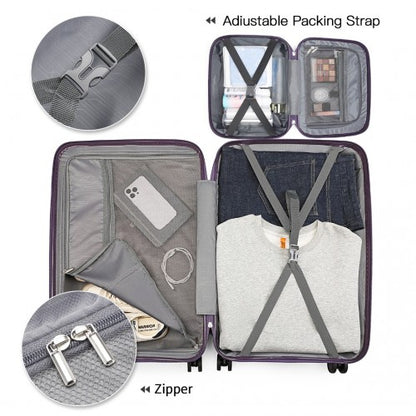 Easy Luggage K2393L - British Traveller 4 Pcs Set Spinner Hard Shell PP Suitcase With TSA Lock And Vanity Case - Purple