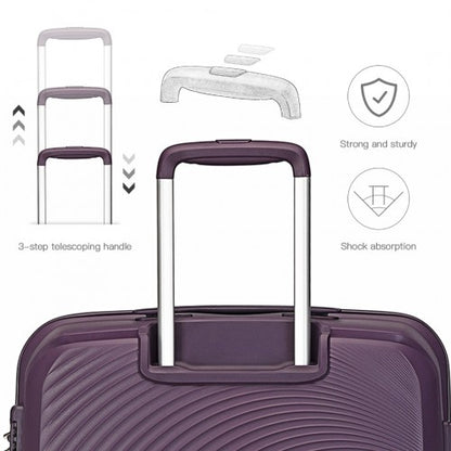 Easy Luggage K2393L - British Traveller 4 Pcs Set Spinner Hard Shell PP Suitcase With TSA Lock And Vanity Case - Purple