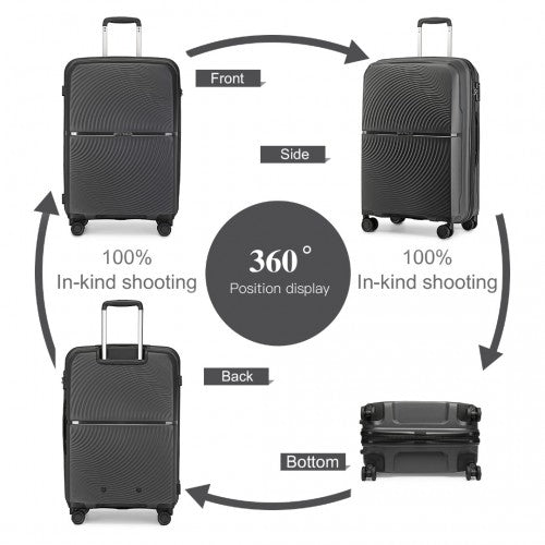 Easy Luggage K2393L - British Traveller 4 Pcs Set Spinner Hard Shell PP Suitcase With TSA Lock And Vanity Case - Black