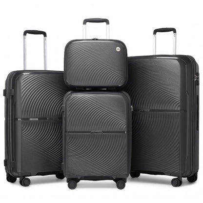 Easy Luggage K2393L - British Traveller 4 Pcs Set Spinner Hard Shell PP Suitcase With TSA Lock And Vanity Case - Black