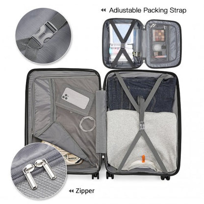 Easy Luggage K2393L - British Traveller 4 Pcs Set Spinner Hard Shell PP Suitcase With TSA Lock And Vanity Case - Black