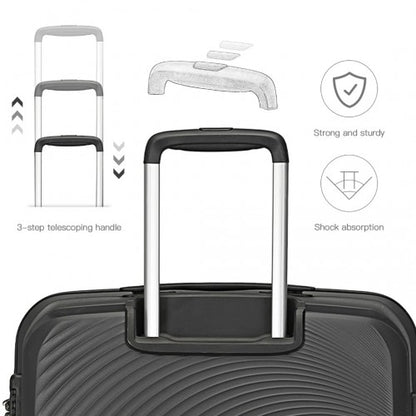 Easy Luggage K2393L - British Traveller 4 Pcs Set Spinner Hard Shell PP Suitcase With TSA Lock And Vanity Case - Black