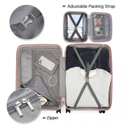 Easy Luggage K2393L - British Traveller 4 Pcs Set Spinner Hard Shell PP Suitcase With TSA Lock And Vanity Case - Nude