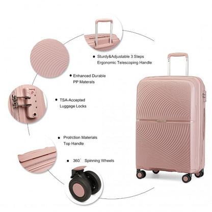 Easy Luggage K2393L - British Traveller 4 Pcs Set Spinner Hard Shell PP Suitcase With TSA Lock And Vanity Case - Nude