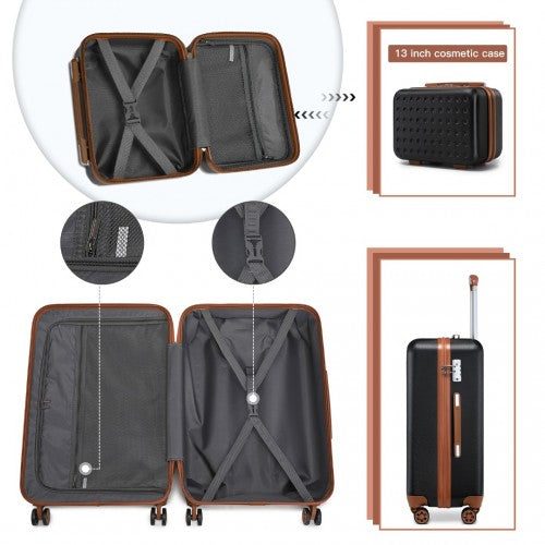 K2394L+S2362 - Kono Hard Shell ABS Carry-Ons Cabin Suitcase Included Vanity Case And Backpack 3 Piece Travel Set - Black