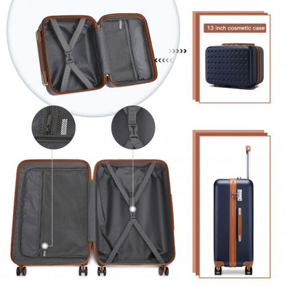 K2394L+S2362 - Kono Hard Shell ABS Carry-Ons Cabin Suitcase Included Vanity Case And Backpack 3 Piece Travel Set - Navy
