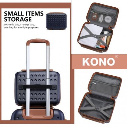K2394L+EA2212 - Kono 20 Inch ABS Carry On Cabin Suitcase 4 Piece Travel Set Included Vanity Case And Weekend Bag and Toiletry Bag - Navy