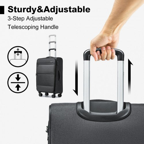 K2397L - British Traveller 24 Inch Lightweight Soft Shell Expandable Suitcase With TSA Lock - Black