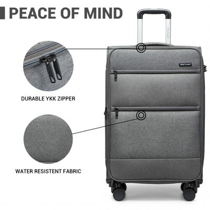 K2397L - British Traveller 28 Inch Lightweight Soft Shell Expandable Suitcase With TSA Lock - Grey