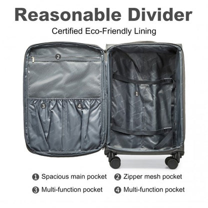 K2397L - British Traveller 28 Inch Lightweight Soft Shell Expandable Suitcase With TSA Lock - Grey