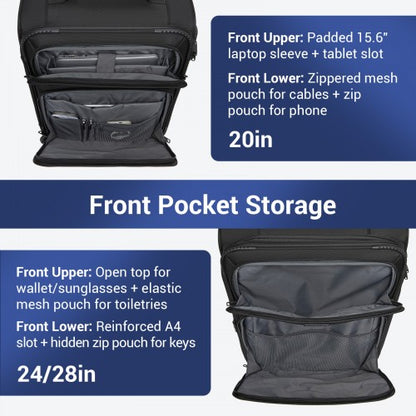 KSB2582 - British Traveller Durable Softshell Suitcase 3-Piece Luggage Set (20/24/28 Inch) with Laptop Compartment - Black