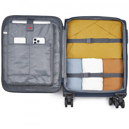 KSB2597 - British Traveller Sleek Tough 3-Piece Travel Soft-Shell Suitcase with Silent TPE Spinners, TSA Security and Expandable Checked Sizes - Navy