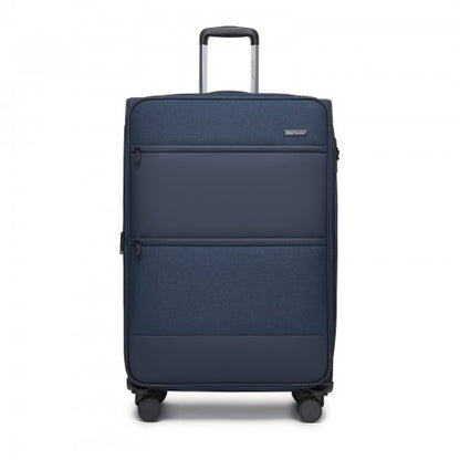 KSB2597 - British Traveller Sleek Tough 3-Piece Travel Soft-Shell Suitcase with Silent TPE Spinners, TSA Security and Expandable Checked Sizes - Navy