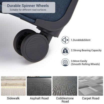 KSB2597 - British Traveller Sleek Tough 3-Piece Travel Soft-Shell Suitcase with Silent TPE Spinners, TSA Security and Expandable Checked Sizes - Navy