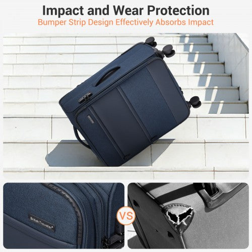 KSB2597 - British Traveller Sleek Tough 3-Piece Travel Soft-Shell Suitcase with Silent TPE Spinners, TSA Security and Expandable Checked Sizes - Navy