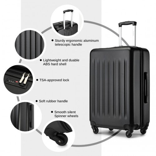 KSK2477 - Kono Premium 3-Piece Vertical Textured Hard-Shell ABS+PC Luggage Set with 3-Digit Lock & TPE Silent Wheels - Black