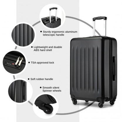 KSK2477 - Kono Premium 3-Piece Vertical Textured Hard-Shell ABS+PC Luggage Set with 3-Digit Lock & TPE Silent Wheels - Black