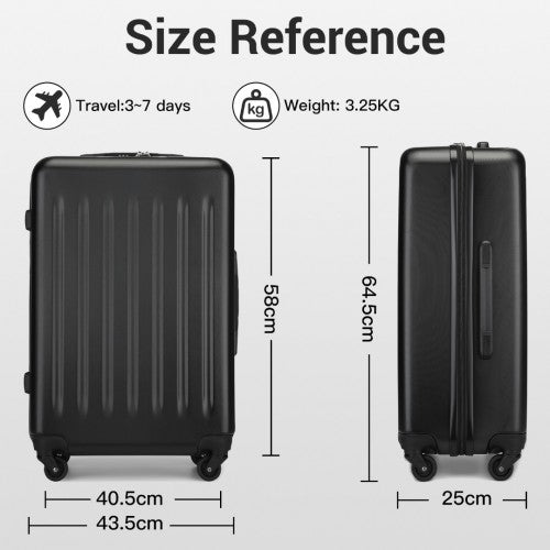 KSK2477 - Kono Premium 3-Piece Vertical Textured Hard-Shell ABS+PC Luggage Set with 3-Digit Lock & TPE Silent Wheels - Black