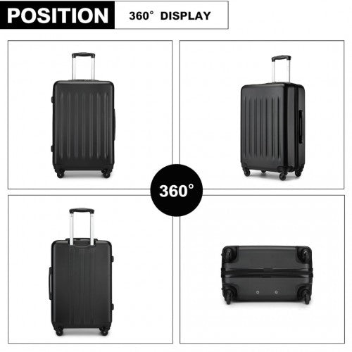KSK2477 - Kono Premium 3-Piece Vertical Textured Hard-Shell ABS+PC Luggage Set with 3-Digit Lock & TPE Silent Wheels - Black