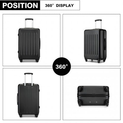 KSK2477 - Kono Premium 3-Piece Vertical Textured Hard-Shell ABS+PC Luggage Set with 3-Digit Lock & TPE Silent Wheels - Black