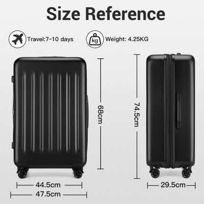 KSK2477 - Kono Premium 3-Piece Vertical Textured Hard-Shell ABS+PC Luggage Set with 3-Digit Lock & TPE Silent Wheels - Black