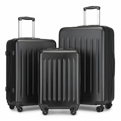 KSK2477 - Kono Premium 3-Piece Vertical Textured Hard-Shell ABS+PC Luggage Set with 3-Digit Lock & TPE Silent Wheels - Black