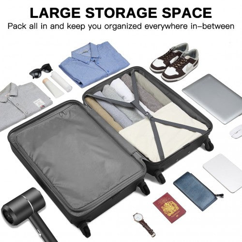 KSK2477 - Kono Premium 3-Piece Vertical Textured Hard-Shell ABS+PC Luggage Set with 3-Digit Lock & TPE Silent Wheels - Black