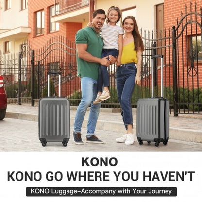 KSK2477 - Kono Durable 20 Inch Lightweight ABS+PC Vertical Textured Carry-On Suitcase with Secure 3-Digit Lock - Grey