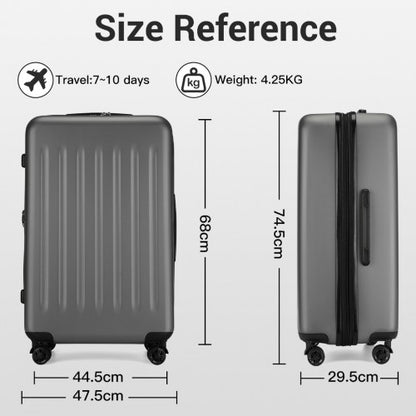 KSK2477 - Kono Premium 3-Piece Vertical Textured Hard-Shell ABS+PC Luggage Set with 3-Digit Lock & TPE Silent Wheels - Grey
