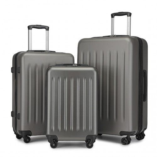KSK2477 - Kono Premium 3-Piece Vertical Textured Hard-Shell ABS+PC Luggage Set with 3-Digit Lock & TPE Silent Wheels - Grey