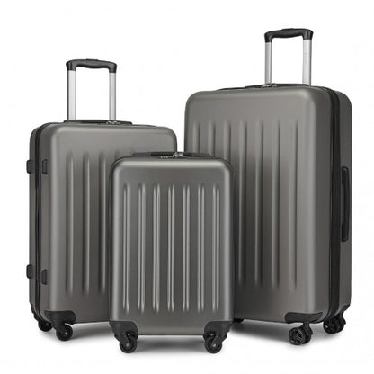 KSK2477 - Kono Premium 3-Piece Vertical Textured Hard-Shell ABS+PC Luggage Set with 3-Digit Lock & TPE Silent Wheels - Grey