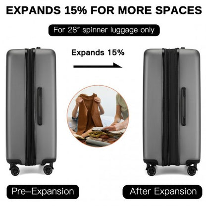 KSK2477 - Kono Premium 3-Piece Vertical Textured Hard-Shell ABS+PC Luggage Set with 3-Digit Lock & TPE Silent Wheels - Grey