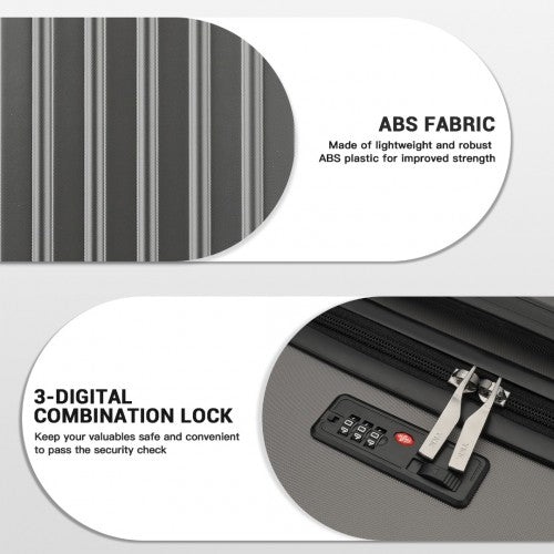 KSK2477 - Kono Premium 3-Piece Vertical Textured Hard-Shell ABS+PC Luggage Set with 3-Digit Lock & TPE Silent Wheels - Grey